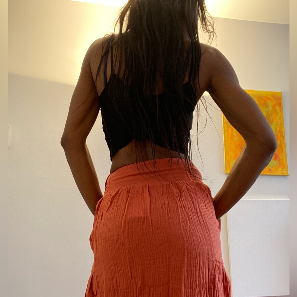 NWT High waist Button Down Cotton Maxi Skirt with Sash waist tie in Rust - Picture 7 of 8